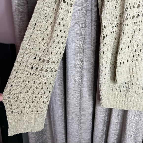 NWT RXB Open Knit Crochet Tan Crewneck Sweater Size Large - Picture 7 of 15